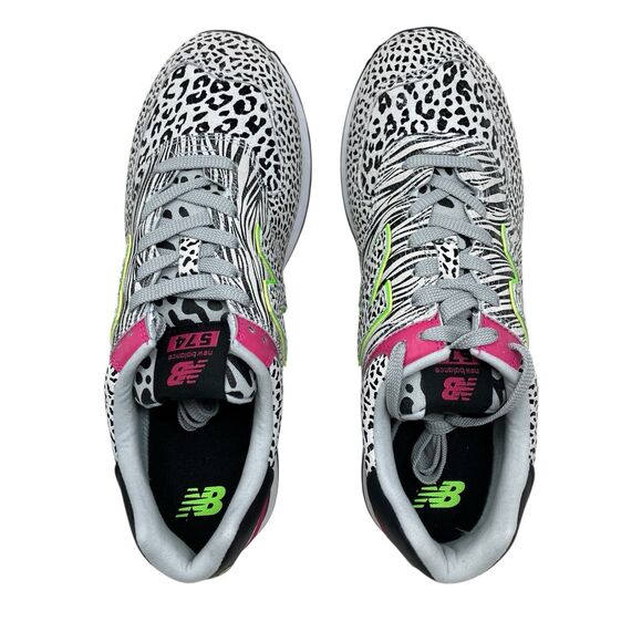 New Balance 574 Animal Print Sneakers 12 Leopard Zebra Pink Lime Retro - Picture 9 of 12